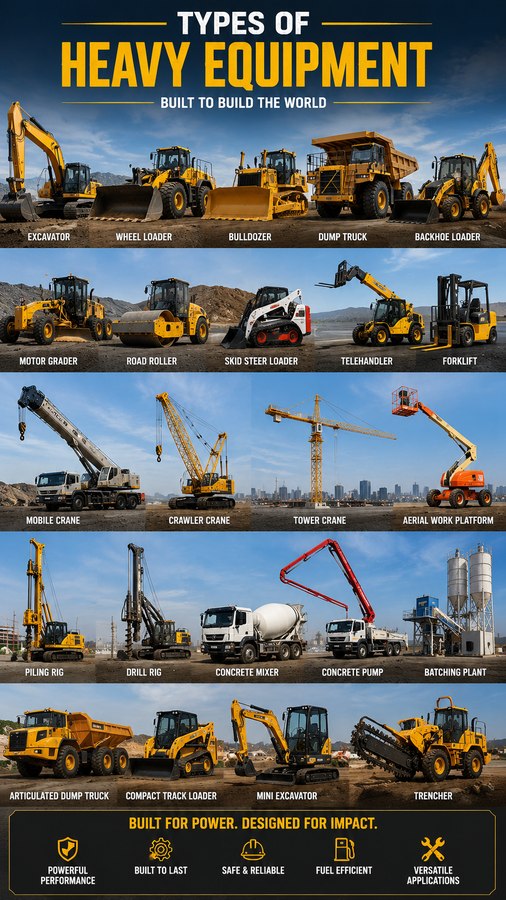 Heavy equipment types diagram — machinery service