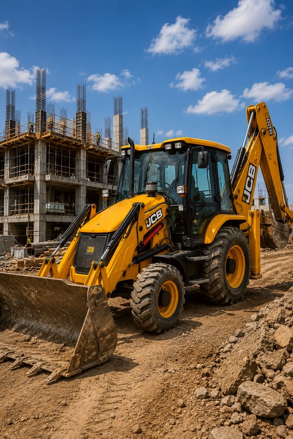JCB backhoe loader on site